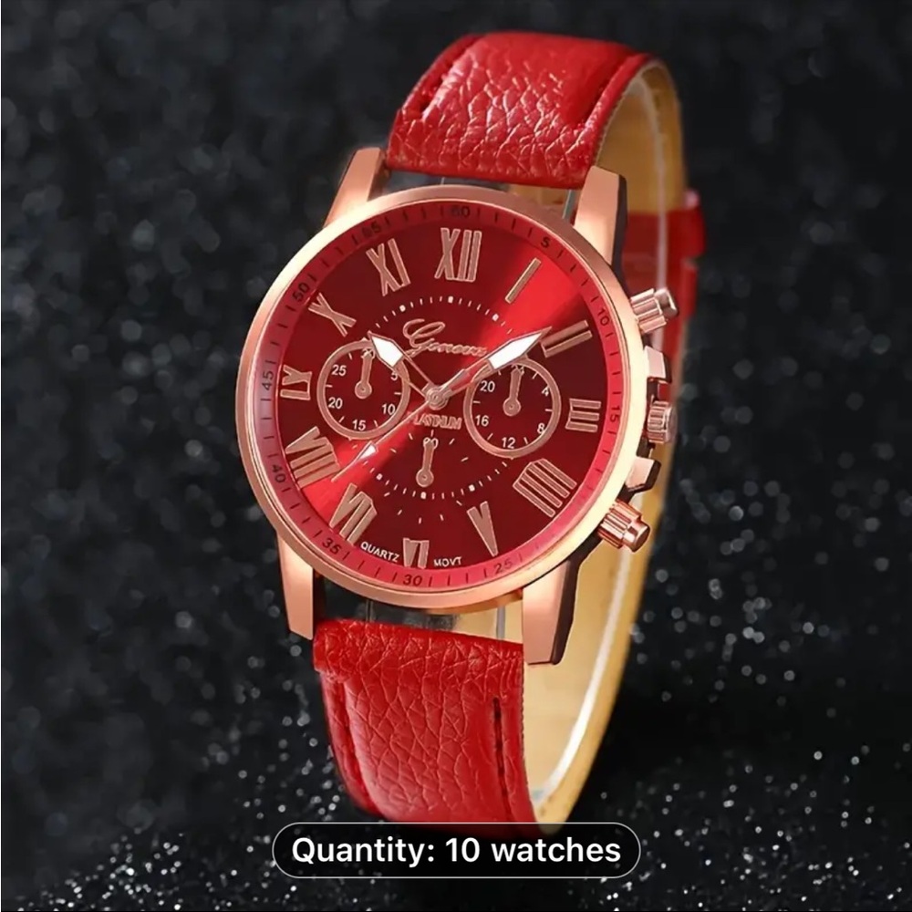 Red Leather Strap Watch